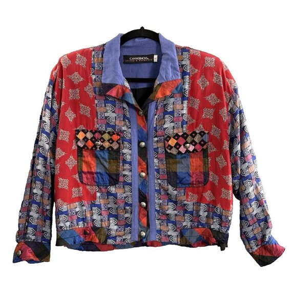 Vtg CANVASBACKS Women Jacket Size S Multicolor Silk Blend Long Sleeves hb-52 - Picture 1 of 13